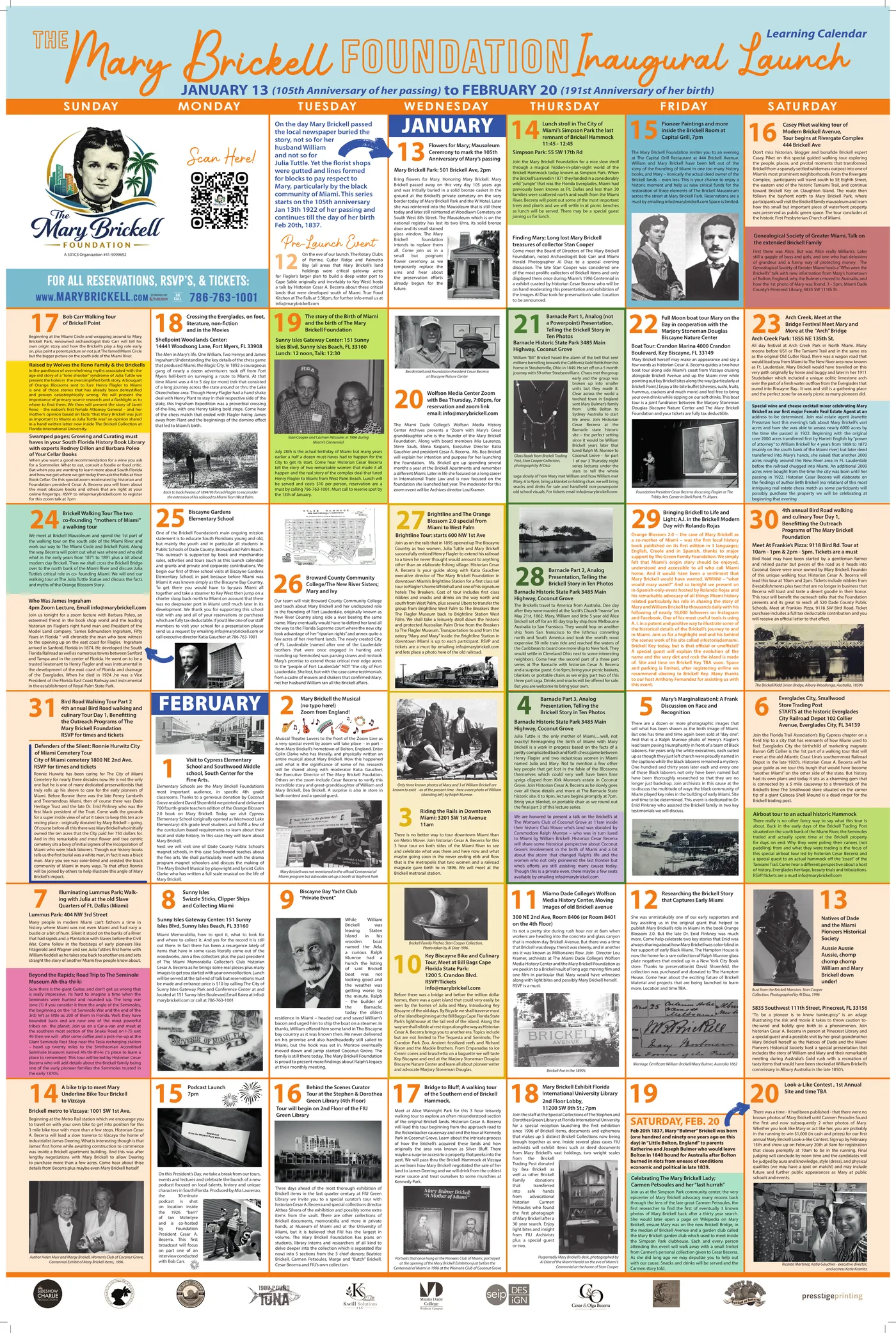 Learning Calendar poster, front: the January 13 to February 20 event calendar
